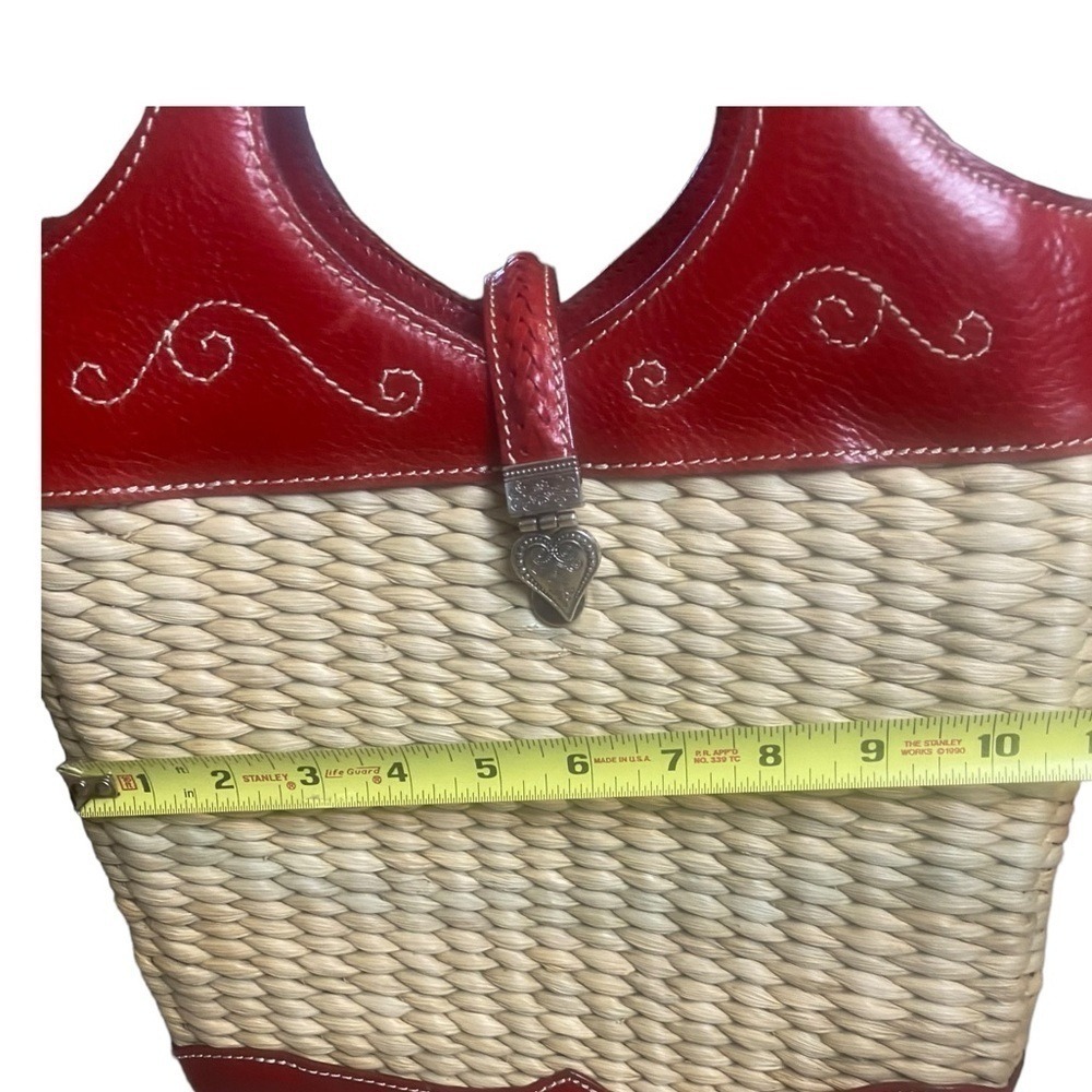 Brighton Straw & Red Leather Top Stitch Bucket Handbag Shoulder Strap Cr… - Picture 12 of 14